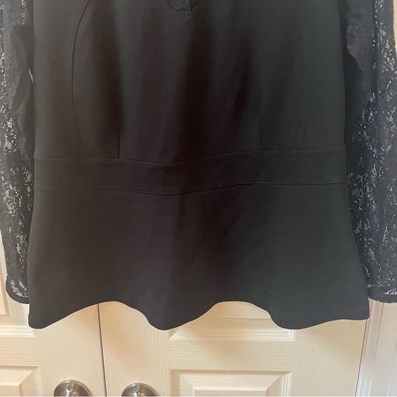 ADDITION ELLE - Black Long Sleeve Lace Peplum Blouse with Keyhole Neckline - Picture 3 of 13
